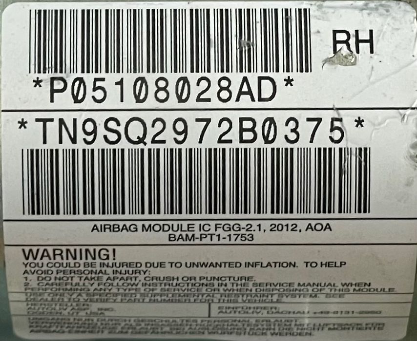 Airbag (Ceiling right) - 2013 Dodge Durango Crew